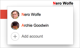 A list of three accounts drops down from the name at the top of the service page.