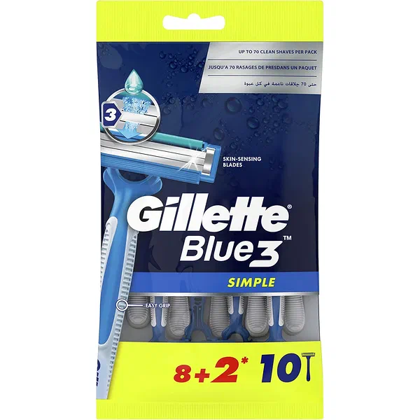 GILLETTE BLUE SIMPLE3 THREE-BLADED DISPOSABLE RAZORS 8-PACK