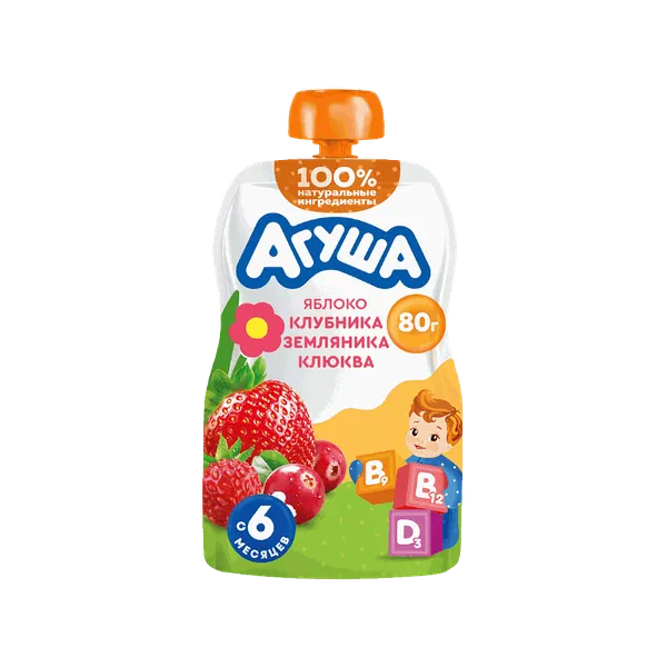 Пюре дет. Агуша фрукт ябл/клуб/земл/клюк с 6мес 80г д/п ВБД