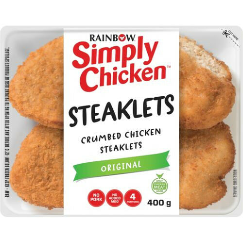 Rainbow Simply Chicken Frozen Original Crumbed Chicken Steaklets 400g