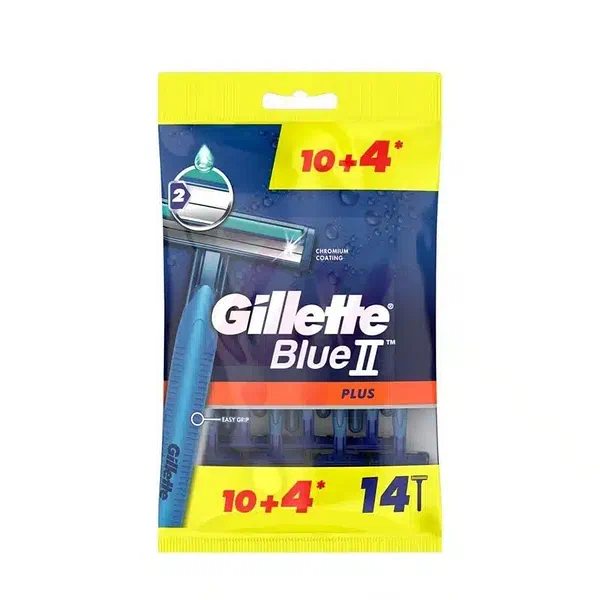 GILLETTE BLUE II PLUS ULTRA-GRIP DISPOSABLE RAZORS 10+4 FREE