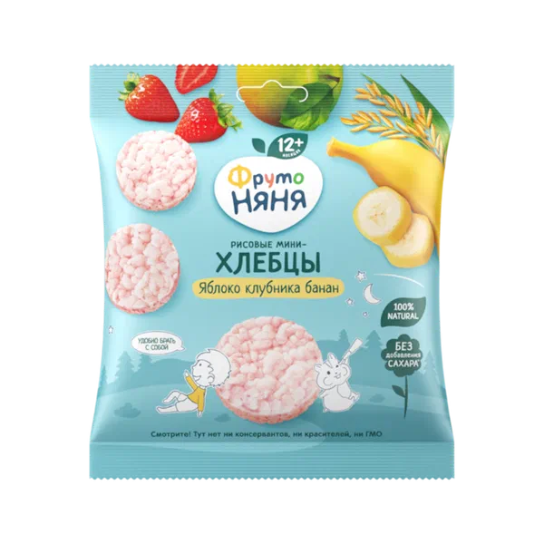 Хлебцы Фруто Няня рисовые ябл/клуб/бан с пребиотиком 30г