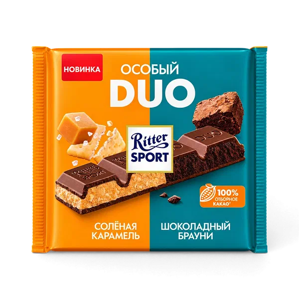 Шоколад Ritter Sport DUO мол. карамедь брауни 218г