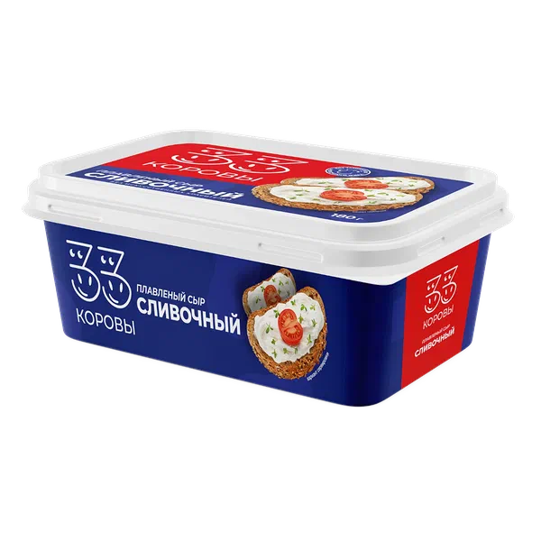 Сыр 33 коровы плавленый сливочный 50% 180г БЗМЖ PL2 ванн