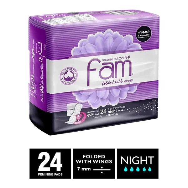 FAM NIGHT MAXIMUM PROTECTION WINGS SANITARY PADS 24-COUNT