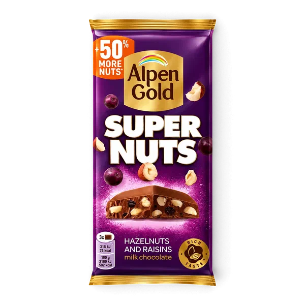 Шоколад Alpen Gold Super Nuts фундук/изюм 120г