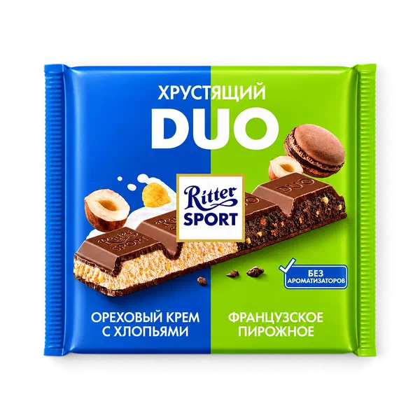 Шоколад Ritter Sport DUO мол. орех. крем/фран. пирожное 218г
