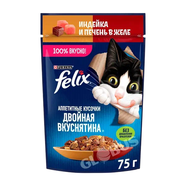 Корм д/кошек Felix Двойная вкуснятина индейка/печень 75г