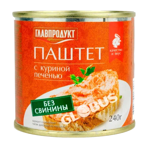 Паштет Главпродукт из кур.печ. б/свин 240г ж/б
