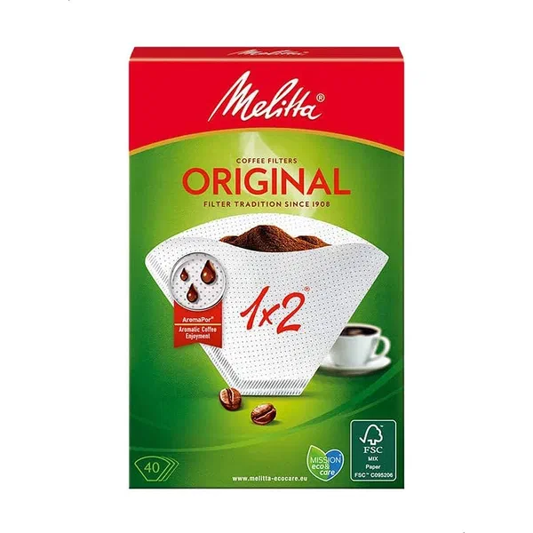 MELITTA TRADITIONAL SIZE 1X2 PAPER COFFEE FILTERS AROMATIC 40-PC