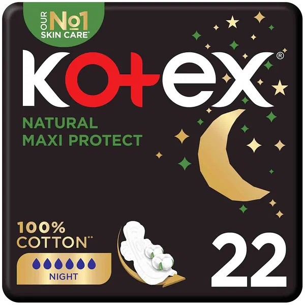 KOTEX MAXI NIGHT COTTON FEEL THICK SANITARY PADS 22-COUNT