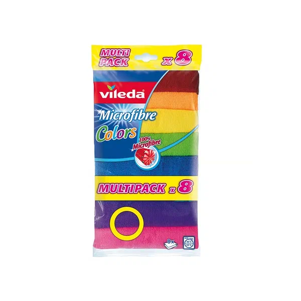 VILEDA MICROFIBRE COLORS HIGH-PERFORMANCE CLEANING CLOTHS 8-PC