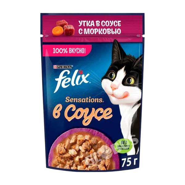 Корм д/кошек Felix Sensations утка/морковь в соусе 75г