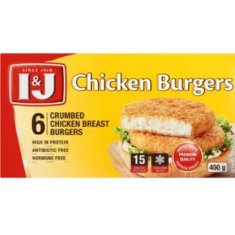 I&j - Frozen Crumbed Chicken Breast Burger Patties 400g