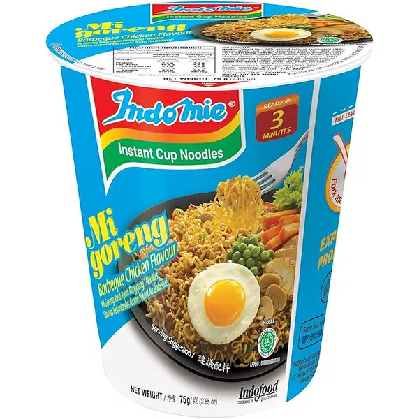 INDOMIE FRIED BBQ CHICKEN FLAVOR 12-PACK BULK CUP SET 12X75G