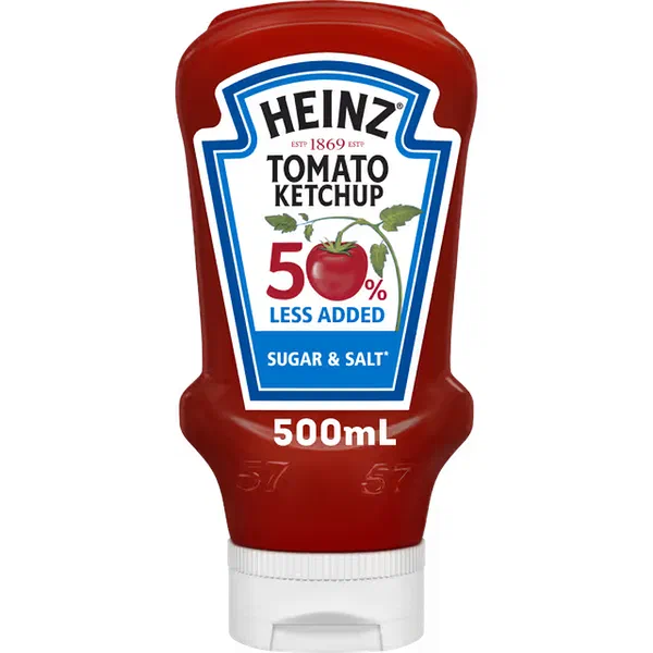 HEINZ 50% LESS SUGAR AND SALT TOMATO KETCHUP 570ML