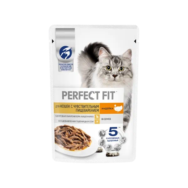 Корм д/кошек Perfect fit с чувств пищев индейка 600г