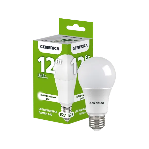 Generica Груша 230В E27 6500К А60 12Вт жарык/диод лампочкасы