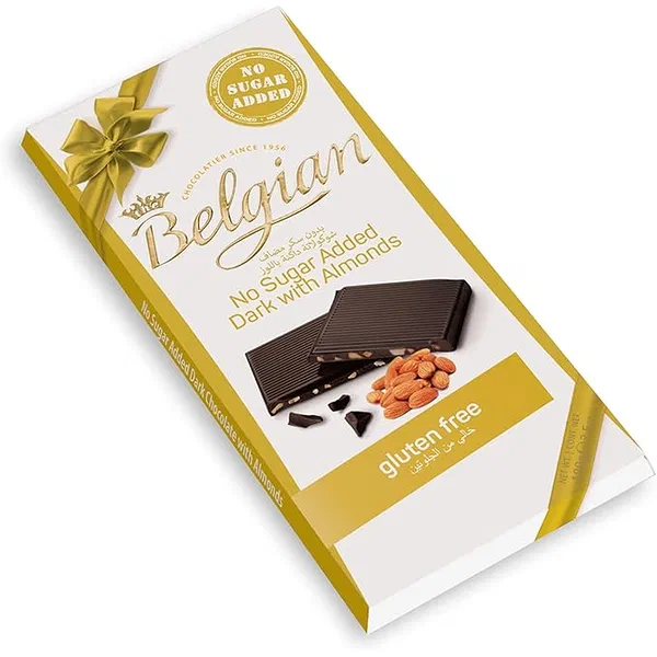 BELGIAN DRK ALMOND NO/SGR 100G - SUGAR-FREE DARK ALMOND CHOCOLATE TABLET