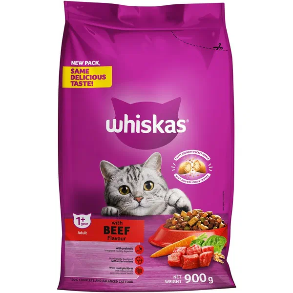 Whiskas Dry Adult Beef Cat Food 900g