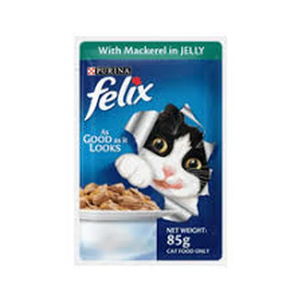 FELIX ADULT MACKEREL IN SAVORY JELLY WET CAT FOOD 85G POUCH
