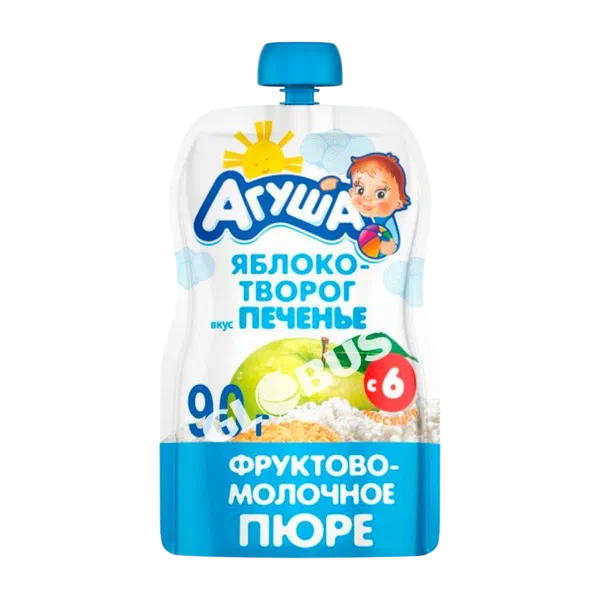 Пюре дет. Агуша фрукт.мол. ябл.твор.печенье с 6мес 90г д/п ВБД