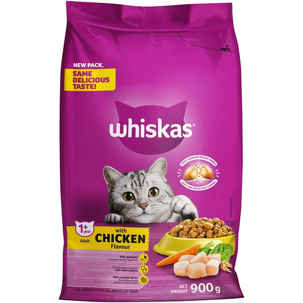 Whiskas Dry Adult Chicken Cat Food 900g