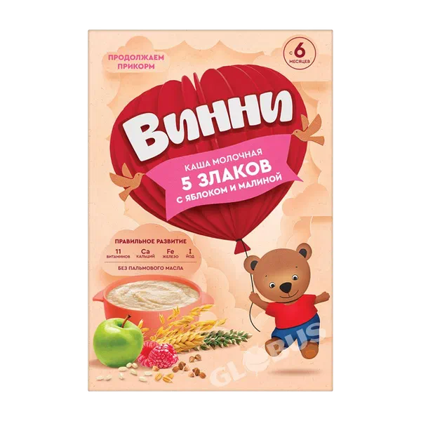 Каша дет. Винни мол. 5 злаков ябл малина с 6мес 200г