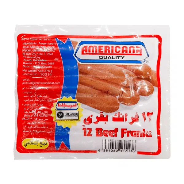 AMERICANA PREMIUM BEEF FRANKS TRADITIONAL SAUSAGES 375G