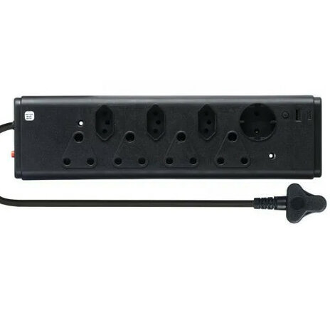 8 way Multi Plug 4x16A + 3XEuro + 1XSch + USB Black