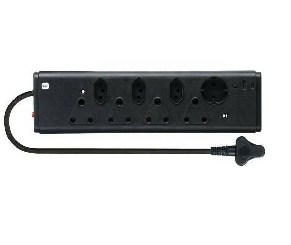8 way Multi Plug 4x16A + 3XEuro + 1XSch + USB Black