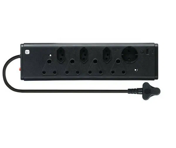 8 way Multi Plug 4x16A + 3XEuro + 1XSch + USB Black