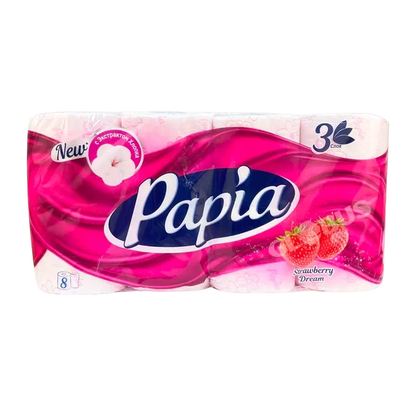 Бумага туал Papia клубника 3сл 8рул
