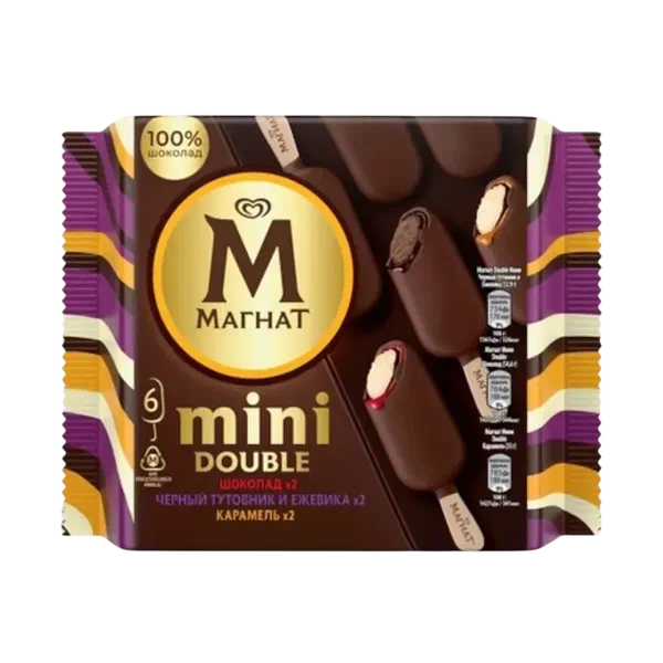 Мороженое Algida Магнат Mini double шок/чер.тутов/ежев/карам 331г