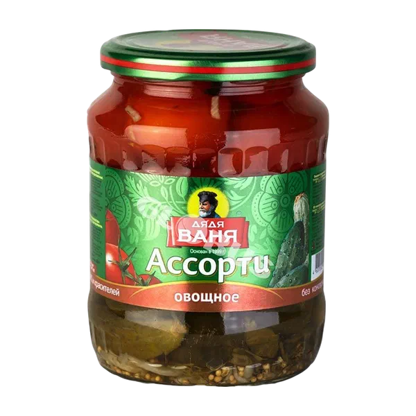 Ассорти овощн. Дядя Ваня марин. огурцы корниш/томаты 720 мл ст/б Россия 8