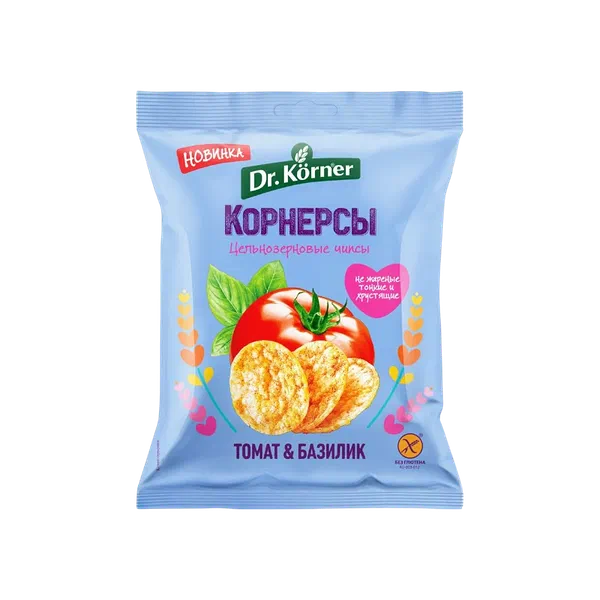 Чипсы Dr.Korner кукурузно-рисовые с валеным томатом и базиликом 50г