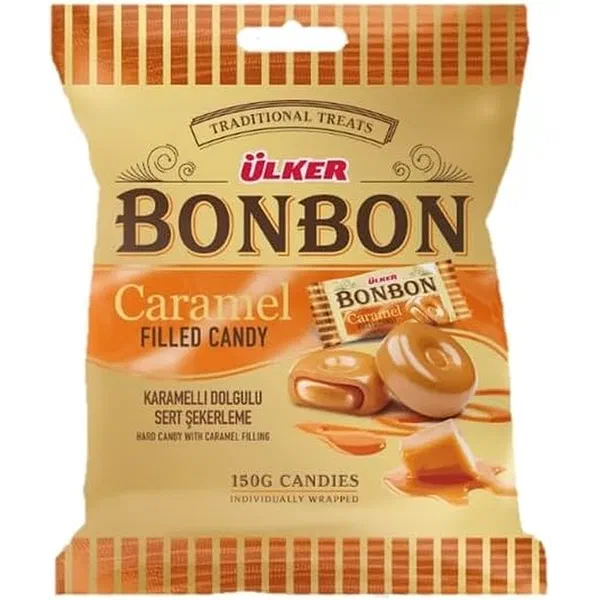 ULKR BONBON CARMEL FILLED 150G - CARAMEL FILLED BONBON CANDY