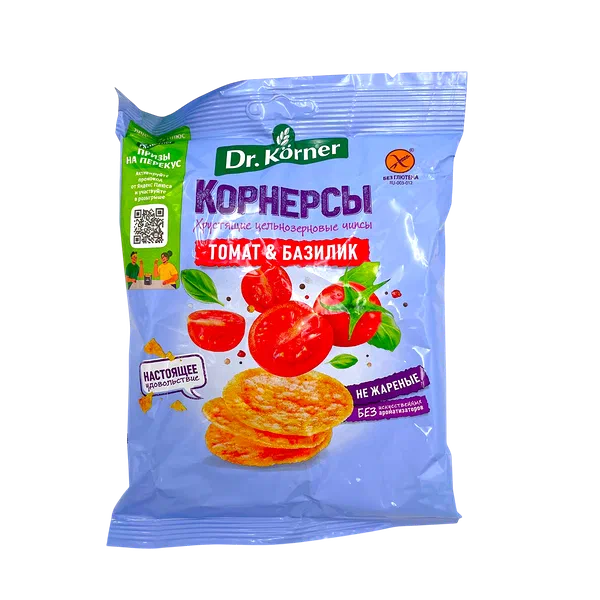 Чипсы Dr.Korner кукурузно-рисовые цельнозерн том/базил 50г
