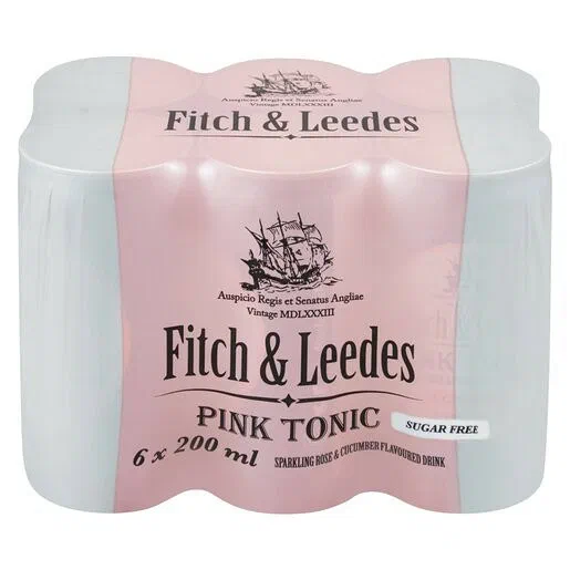 Fitch & Leedes Pink Tonic Sugar Free Can 200ml 6 Pack