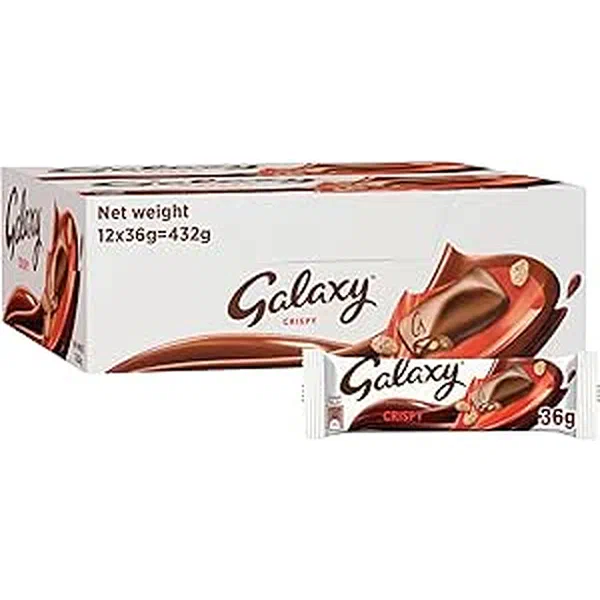 GALAXY CRISPY CHCLT 36G - CRISPY RICE FILLED GALAXY CHOCOLATE BAR