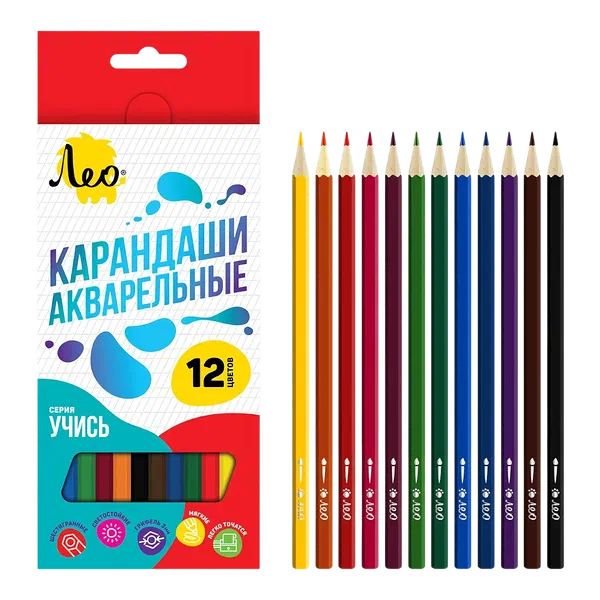 Лео Учись 12түстү акварель калем топтому БЦ