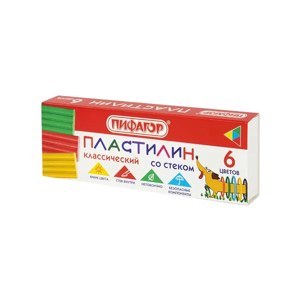 Пластилин Пифагор Веселая такса 6цв 90г со стеком 106674 ОФМ РФ