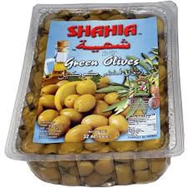 SHAHIA TRADITIONAL WHOLE GREEN OLIVES SALTY AND TANGY 450G