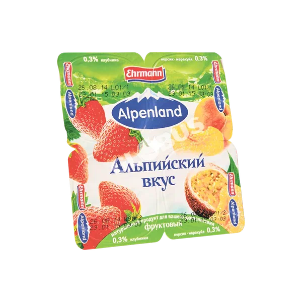 Йогурт Alpenland клубника/персик/маракуйя 0,3% 95г