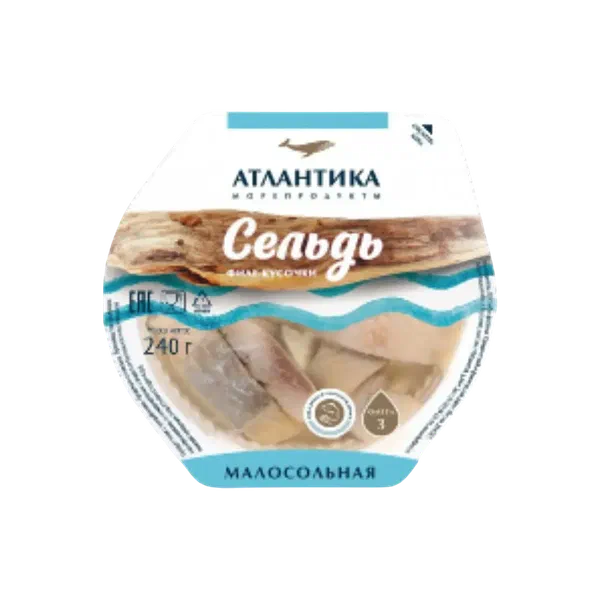 Пресерва Атлантика Сельдь филе-кусочки в масле м/с 240гр Россия