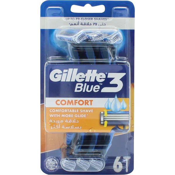GILLETTE BLUE III THREE-BLADED COMFORT RAZORS 6-PACK
