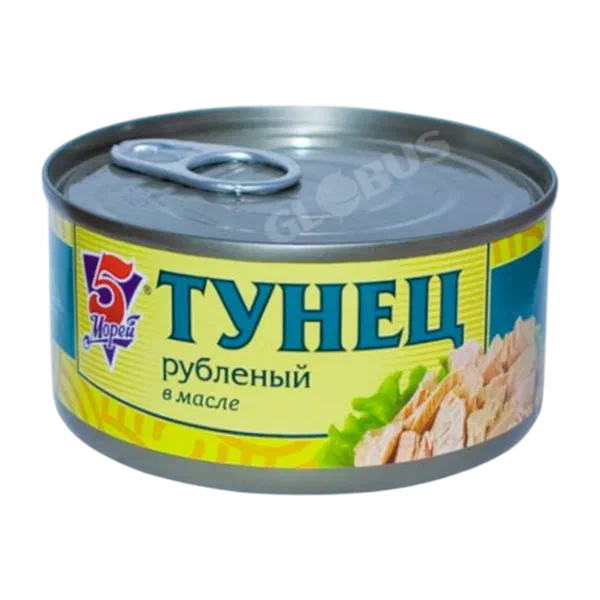 Тунец 5Морей рубленый в собствен. соку /ключ/ 185г ж/б