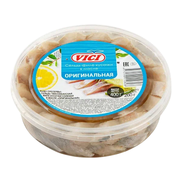Пресерва Сельдь Vici Оригинальная в масле 400г п/б