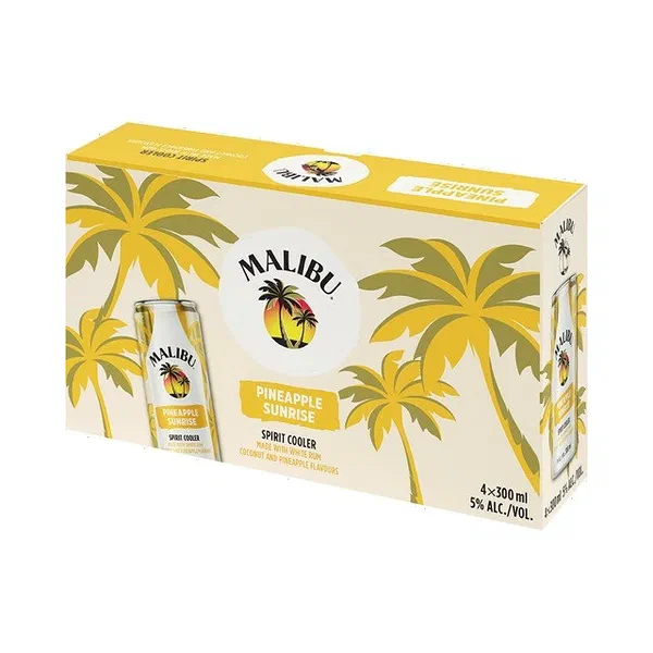 Malibu Pineapple Sunrise Spirit Cooler 300ml 4 Pack