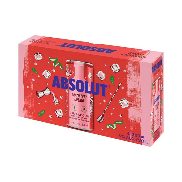 Absolut Cranberry Cosmo Spirit Cooler 300ml 4 Pack